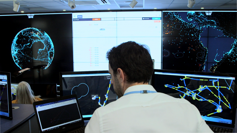 The OceanMind team in the monitoring and surveillance hub, Harwell, UK.